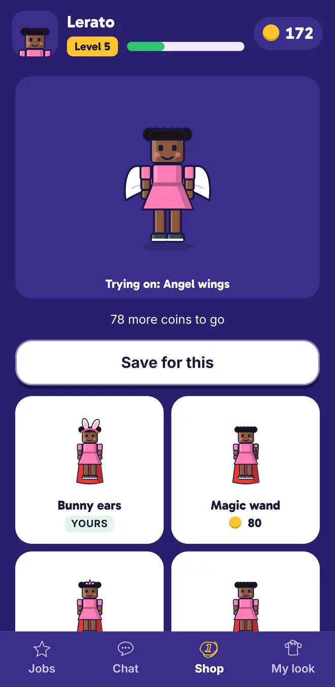 The ikhaya shop, with a girl's player trying on angel wings